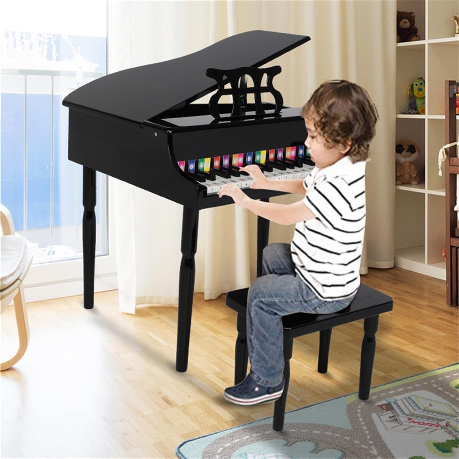 CIPACHO 30-key Children's Wooden Piano, Mini Kid Piano Toy with Music Stand, Bench, Song Book, Note Stickers