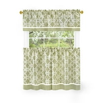 PowerSellerUSA 3 Pieces Two Tone Design Tier Panels and Valance Set for Windows, 58x24 inch Rod Pocket Light Filtering Short Curtain Panels with Valance for Kitchen, Farmhouse, Bedroom, Green