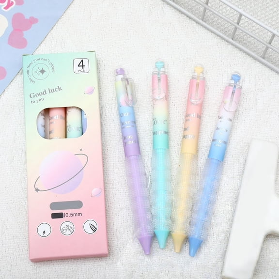Cute Heart Gel Pens 4 Pack Retractable Black Ink Pens 0.5mm Fine Point Aesthetic Writing Pens with Soft Grip for Office Journaling Supplies