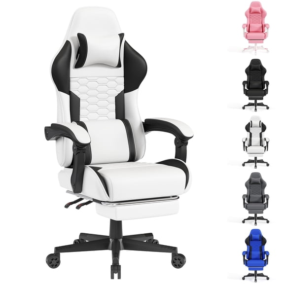 Gaming Chair, Computer Gaming Chairs with Footrest, Linkage Armrests and Lumbar Support, High Back Ergonomic Office Chair for Adults, Big and Tall Desk Chair(White)