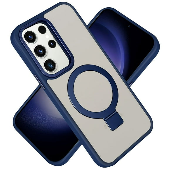 For Samsung Galaxy S24 5G Magnetic Metal Chrome Matte Built-in Compatible with MagSafe Stand Hybrid Shock Armor TPU   PC Cover ,Xpm Phone Case [ Navy Blue ]