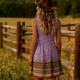 thumbnail image 3 of Morttic Women's Geometric Print U Neck Sleeveless Midi Dress – Ruched High Waist A-Line, Retro Boho Vacation Outfit Violet，M, 3 of 4