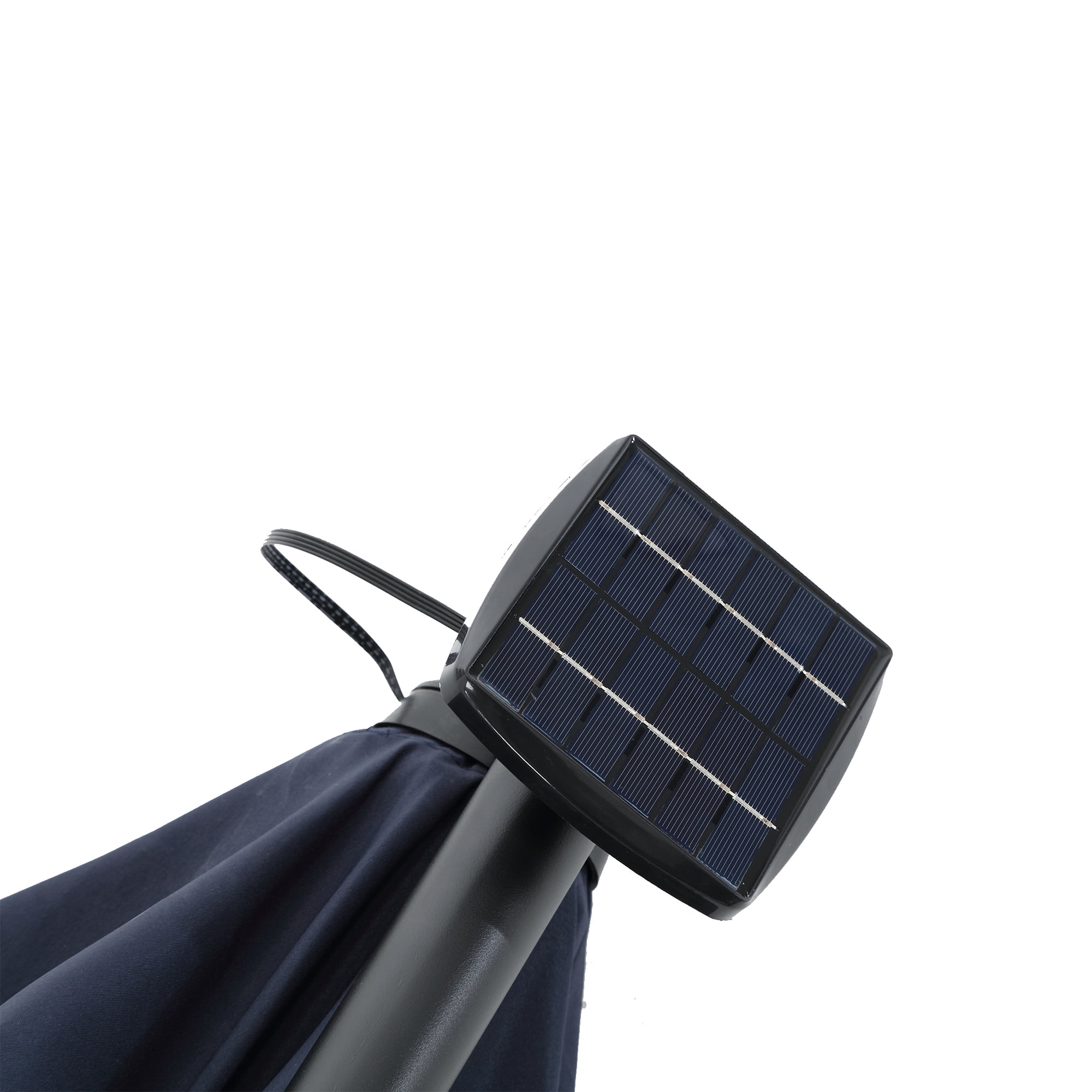 Leumius 10ft Solar LED Patio Umbrella, Offset Cantilever Outdoor Umbrella with 40 LED Lights, Infinite Tilt, 360 Degree Rotation, Crank Handle for Pool Deck Garden Backyard,Navy Blue(No Base)