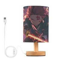 Bedside Desk Lamp LED Kamado Tanjirou Waving Sword Table Nightstand Lamps Warm Light Fabric Lampshade for Home Bedroom Office Living Room Decor