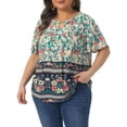 thumbnail image 4 of Agnes Orinda Women's Plus Size Boho Tops Floral Keyhole Neck Ruffle Short Sleeve Summer Casual Blouse 4X Beige, 4 of 6