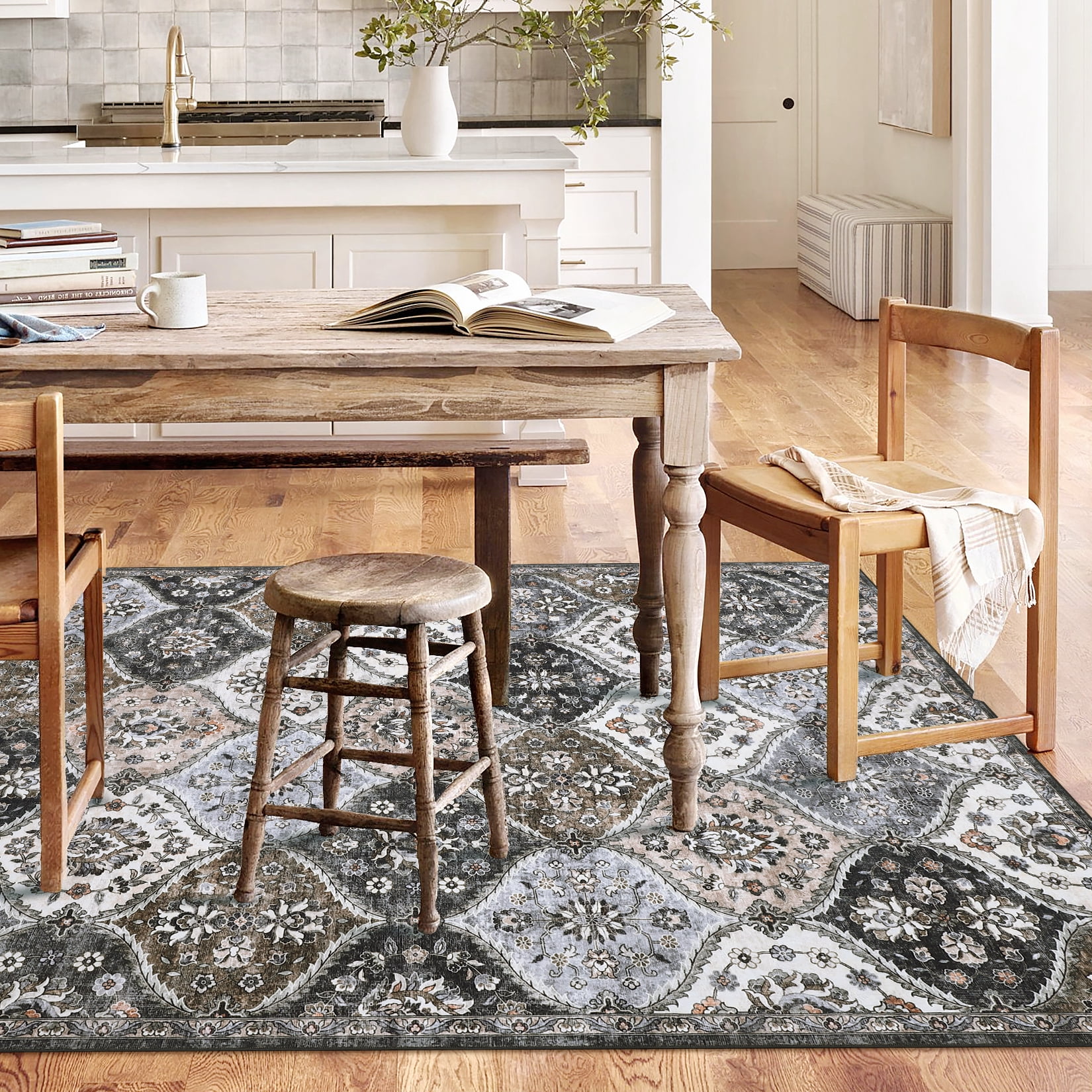 HOMERRY 9' x 12' Area Rug for Living Room Washable Bedroom Moroccan Trellis Floral Carpet for Floor Decoration, Brown/Gray