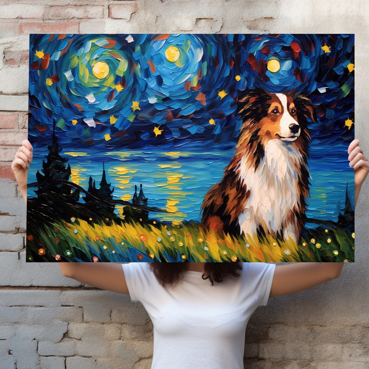 Miniature Schnauzer Dog Watercolor Starry Night Van Gogh Painting Kits, Painting Watercolor Canvas, Canvas Suitable for Room Decor Cafe Decor Or Gift for Friends