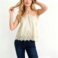 thumbnail image 2 of BODOAO Women’s Lace Trim Camisole Top, Sleeveless Spaghetti Strap Cami with Scalloped Eyelash Lace and Flowy Loose Fit, Dressy Casual Going Out Tank for Date Night and Parties Beige L, 2 of 4