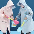 thumbnail image 3 of Chubasquero azul para niños con mochila, sombrero grande para niños medianos y grandes, chubasquero para estudiantes, 3 of 6