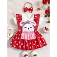 thumbnail image 2 of Suealasg Newborn Baby Girls Easter Outfits Heart Print Bunny Patchwork Short Sleeve Romper Dress with Cute Infant 2Pcs Newborn 1st Birthday Clothes, 2 of 9