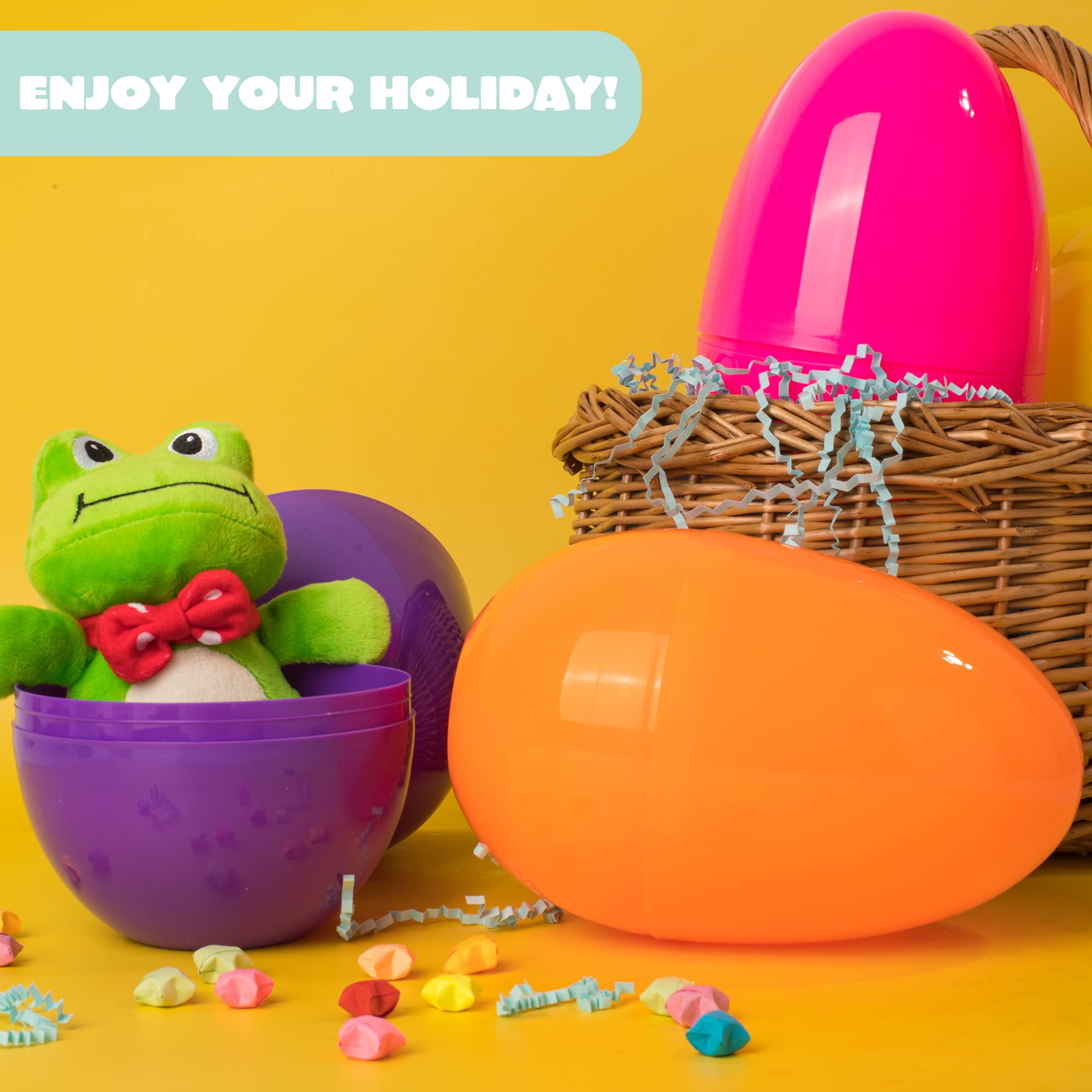 Joyfy 12 pack 7" Large Plastic Easter Eggs - Jumbo Giant Fillable & Empty for Easter Egg Hunt, Basket Stuffers | Assorted Solid Colors, Classroom Prize Supplies