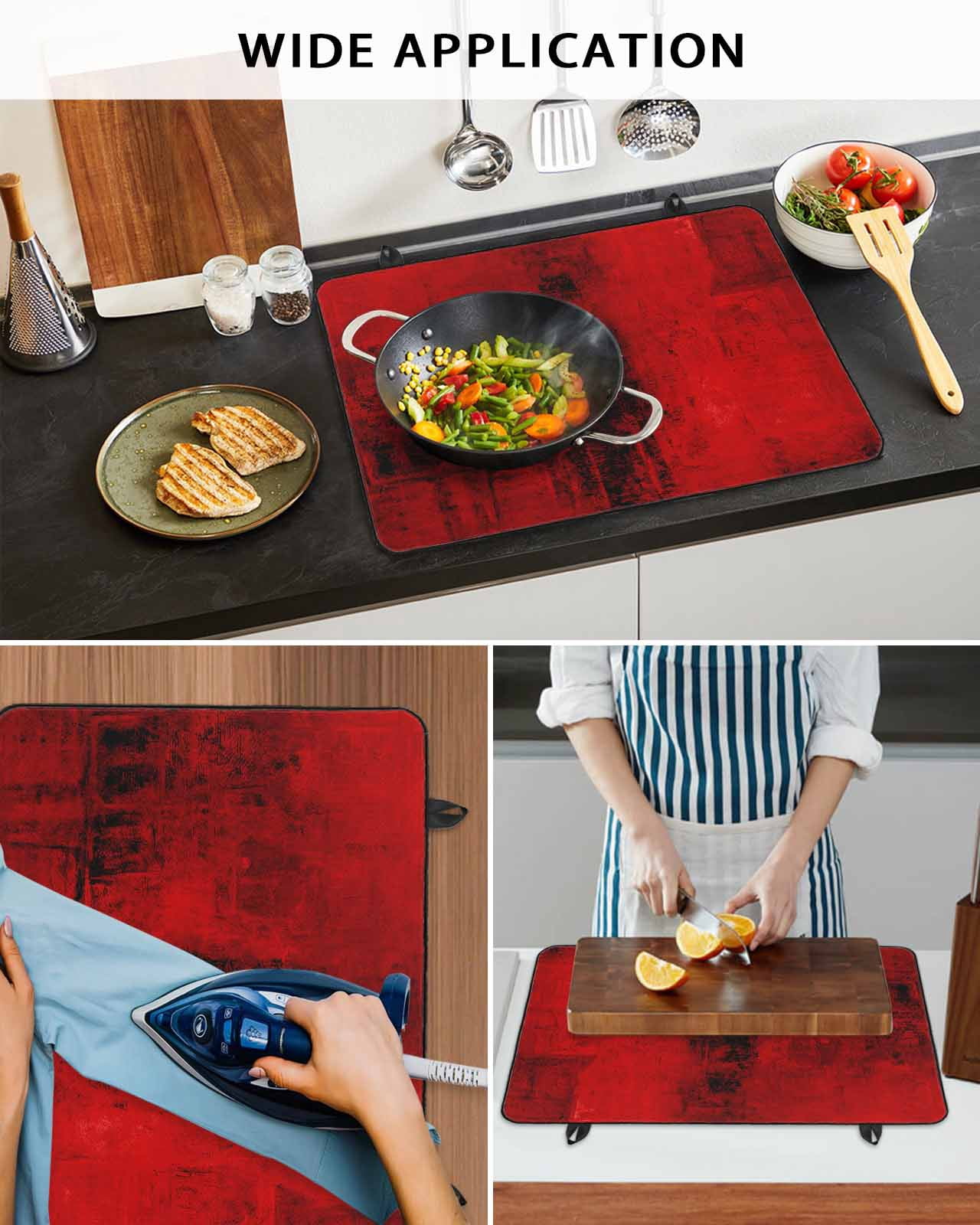 nqOlkjepod Large Induction Cooktop Protector Mat 24"x21", Red Stove Top Covers for Electric Stove, Retro Oil Painting Modern Abstract Art Aesthetics Stove Burner Cover Mats, Glass Top Stove Cover