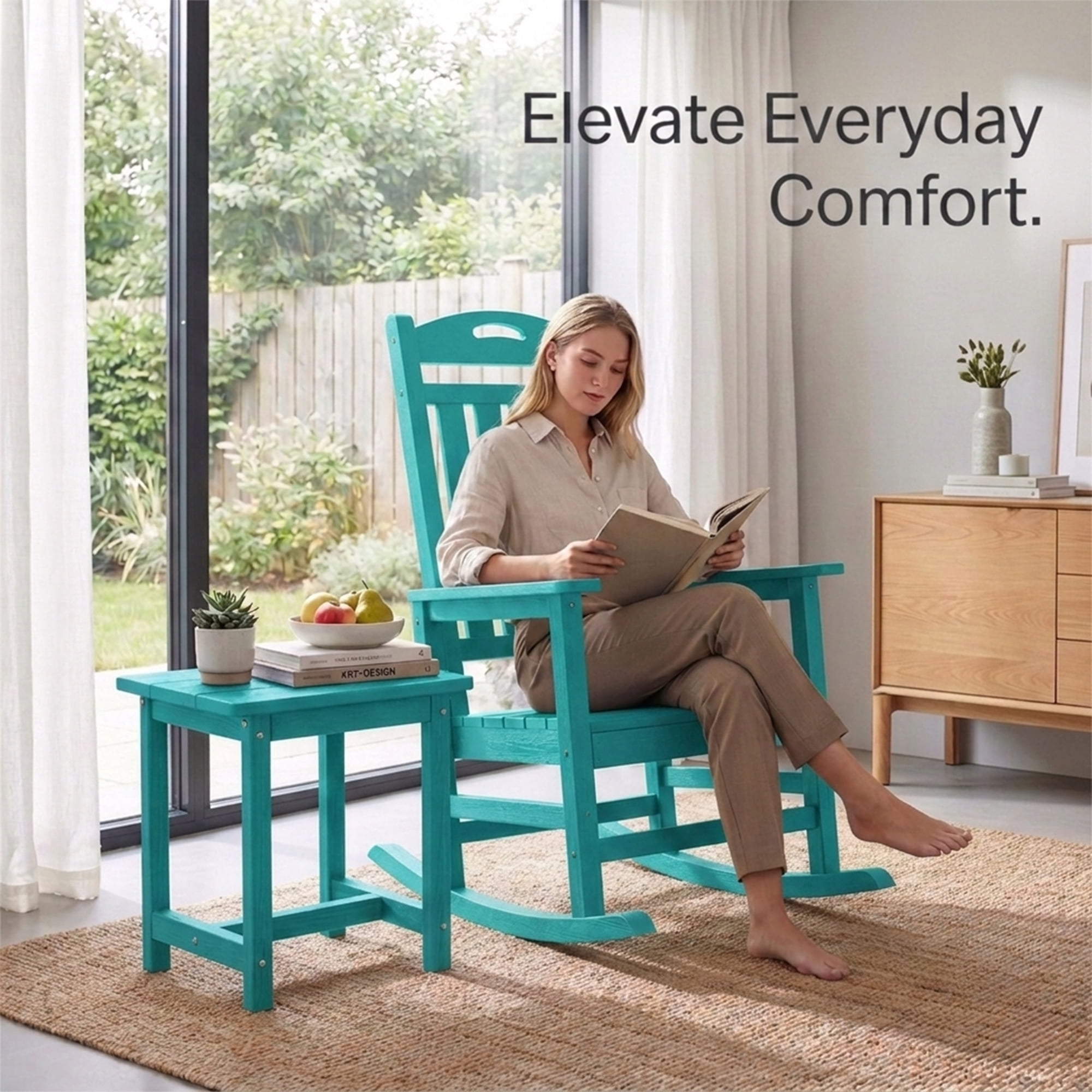 SUUNYN HDPE Outdoor Side Table, Weather Resistant Patio End Table, Aqua