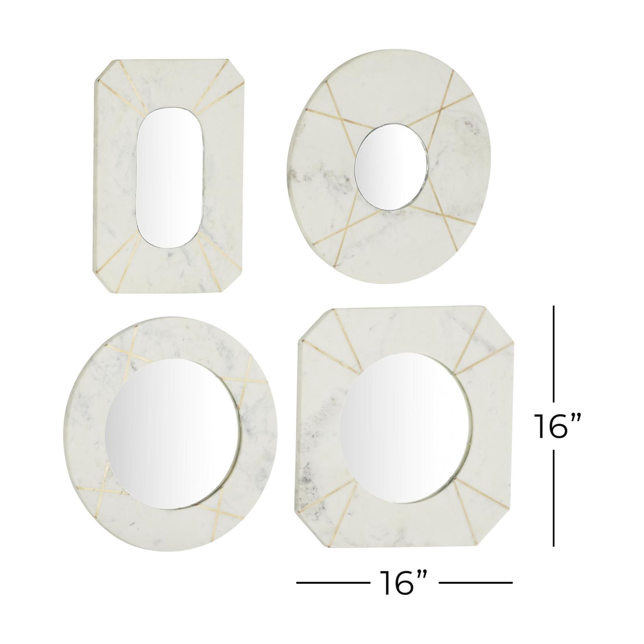 DecMode 16"H White Wall Mirror, Set of 4