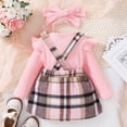 thumbnail image 4 of Girls Clothes Ruffle Long Sleeve Round Neck Solid Ribbed Top Bow Tie Plaid Skirt Short Fall Outfit 11 Piece Skirt Set,Z2-Pink,2-3 Years, 4 of 6