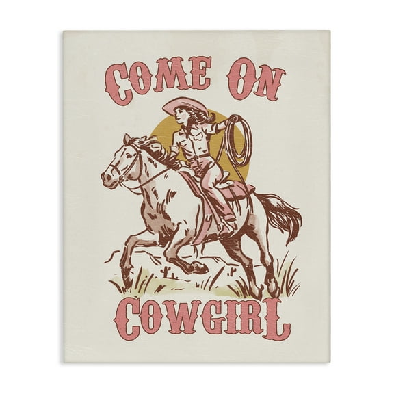Stupell Industries Pastel Come On Cowgirl Entertainment Painting Wrapped Canvas Art Print Wall Art, 16 x 20