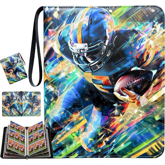 Football Card Binder with Sleeves, 9-Pocket Portable Card Protectors Album Holder Book with Zipper, Fits 900 Cards with 50 Removable Sleeves, Football Cards Display Storage Carrying Case