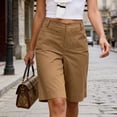 thumbnail image 5 of Pxxlle Knee Length Shorts for Women with Pockets Casual Summer High Waisted Work Office Shorts Business Dress Wide Leg Shorts Brown L, 5 of 10
