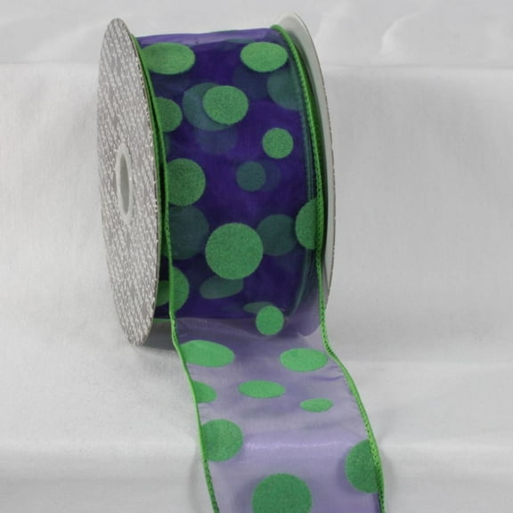 The Ribbon People Navy Blue and Green Polka Dots Wired Craft Ribbon 2.5" x 40 Yards