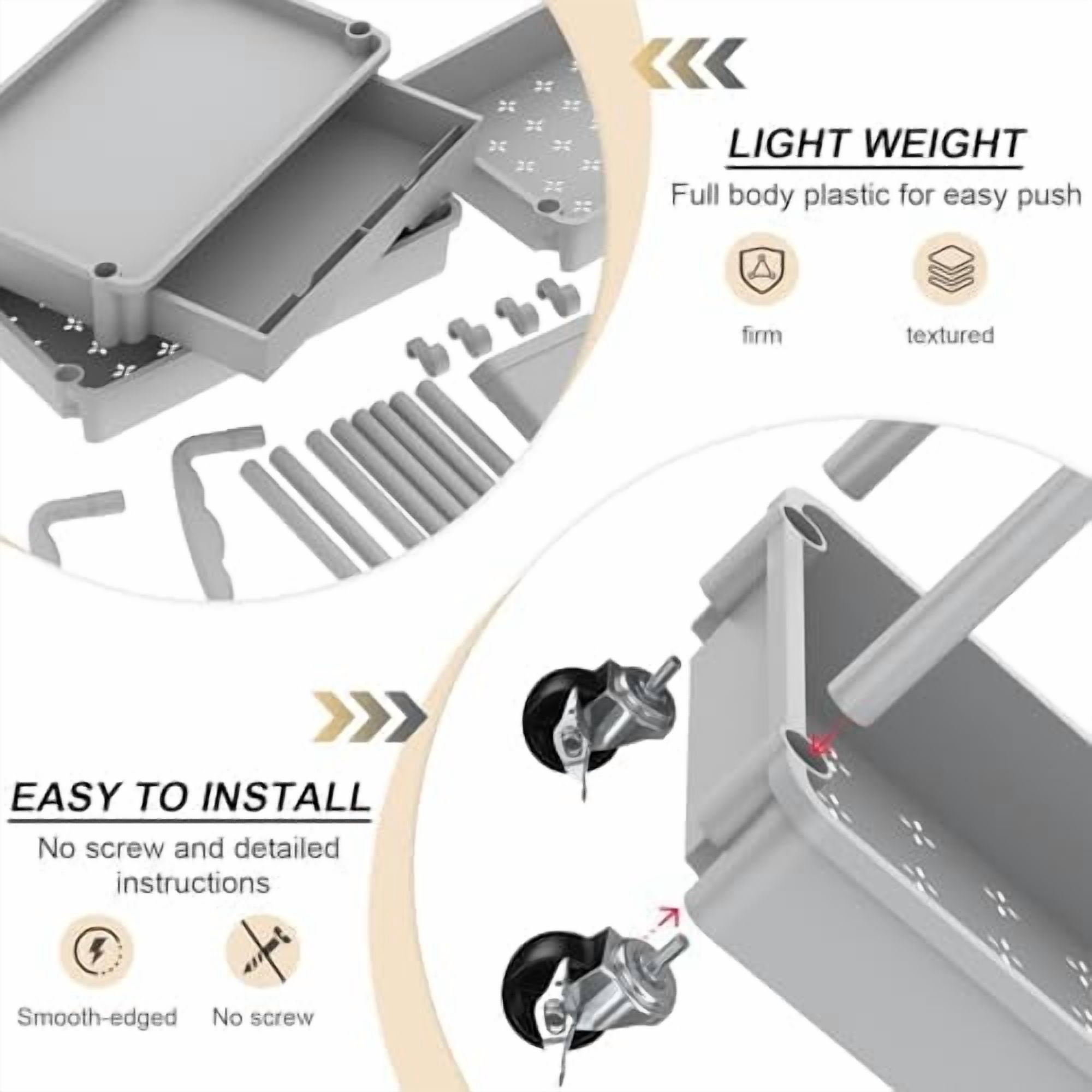 3 Tier Rolling Utility Cart Organizer with Removable Drawer, Stable and Sturdy Grey Rolling Storage Carts with 2 Lockable Wheels for Bathroom, Kitchen, Snack, Craft, Makeup, Baby Essentials