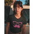 thumbnail image 2 of Moustache Glasses Graphic Design Women Black T-Shirt, Female XX-Large, 2 of 4