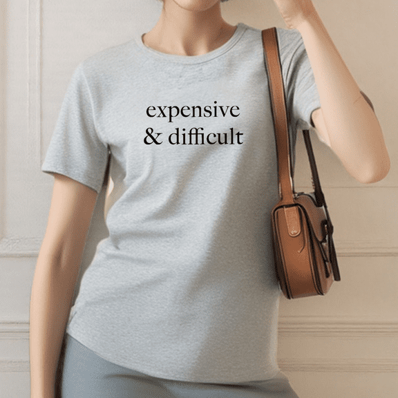 Minimalist Statement Graphic Tee,Tops Has "expensive & difficult" Word Design,Round Neck Regular Fit T-shirts, Size(S-5XL)