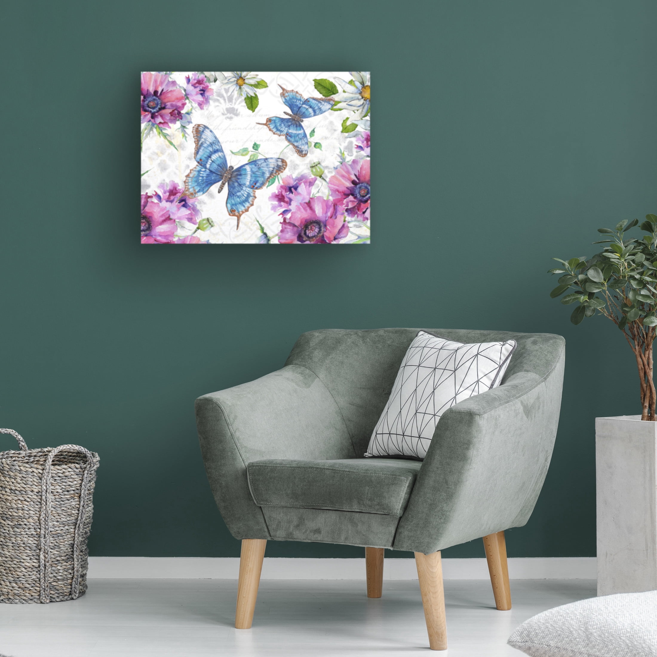 Canvas Wall Art - Jean Plout 'Floral Butterfly Garden D' Wall Art for Living Room, Bedroom, or Office Décor by Trademark Fine Art - 47 x 35 Inches