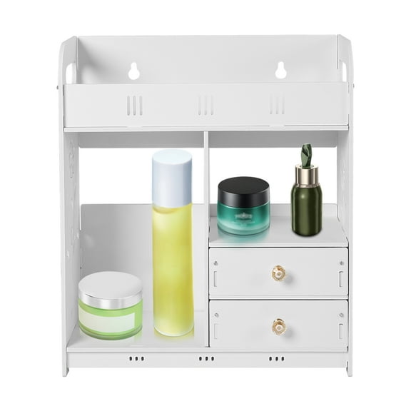 Dwellnix PVC Wall-Mounted Bathroom Cabinet with 2 Drawers & Top Platform – Waterproof, Adhesive Mount, Modern Storage for Small Spaces, Easy Assembly, Practical Bathroom Organizer