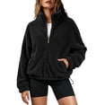 thumbnail image 6 of Fleece Jacket Women Solid Color Stand Collar Zip Up Fuzzy Short Coat with Pockets for Fall Daily Wear and Casual Outings, 6 of 8