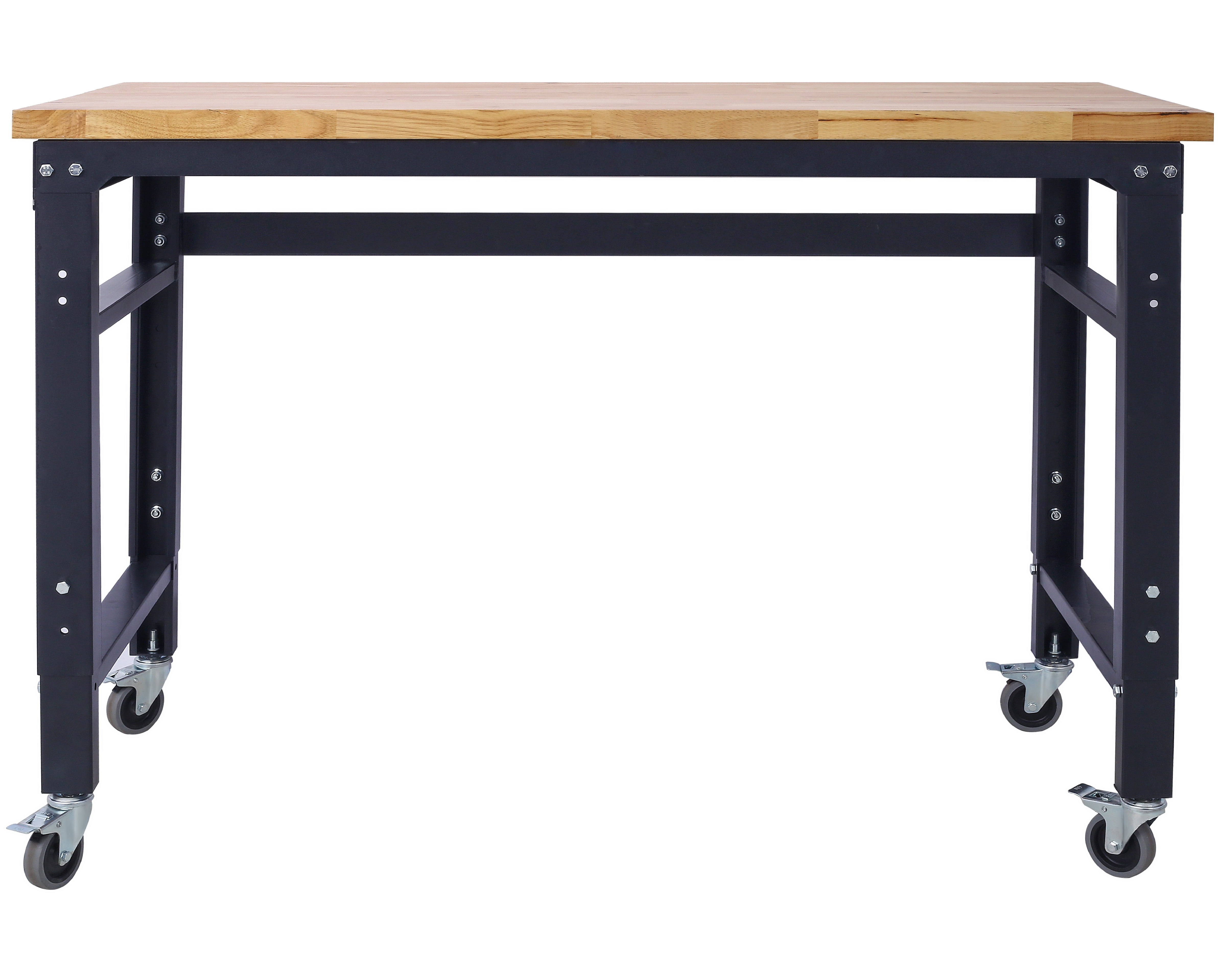 , Workbench - 48" Wide Rolling Workbenches for Garage - Adjustable Height, Workshop Tool Bench, Metal with rubber Wood Top, Black ,Steel ,