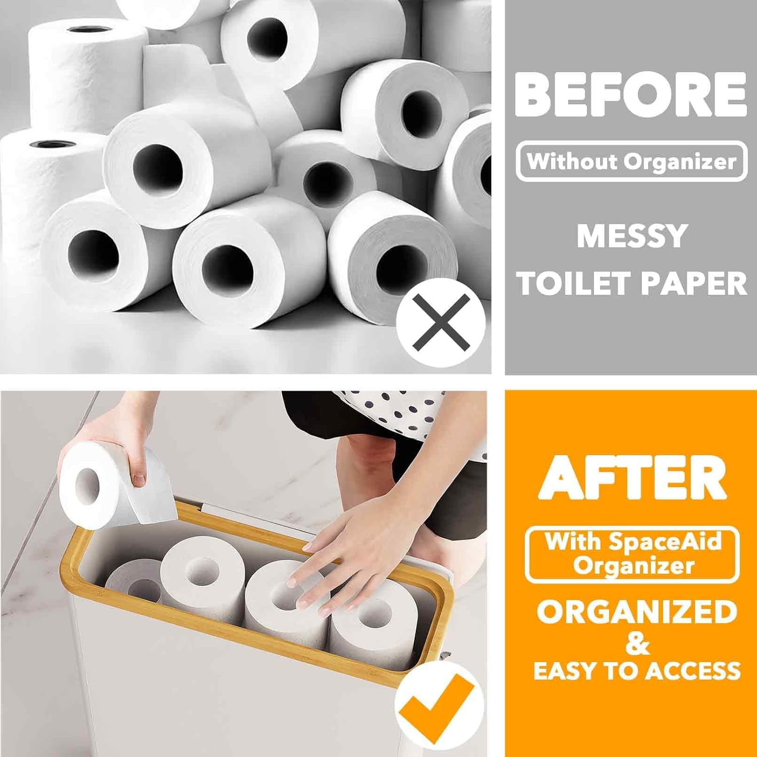 SpaceAid Extra Large Toilet Paper Storage with Lid, Slim Basket Holder, White