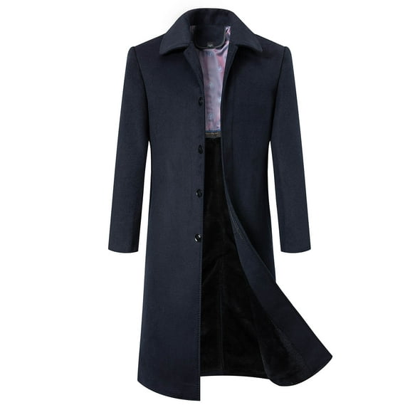BVnarty Men's Winter Wool Blend Long Trench Coat Warm Overcoat Slim Fit Single Breasted Topcoat with Removable Lining Business Outwear Navy L