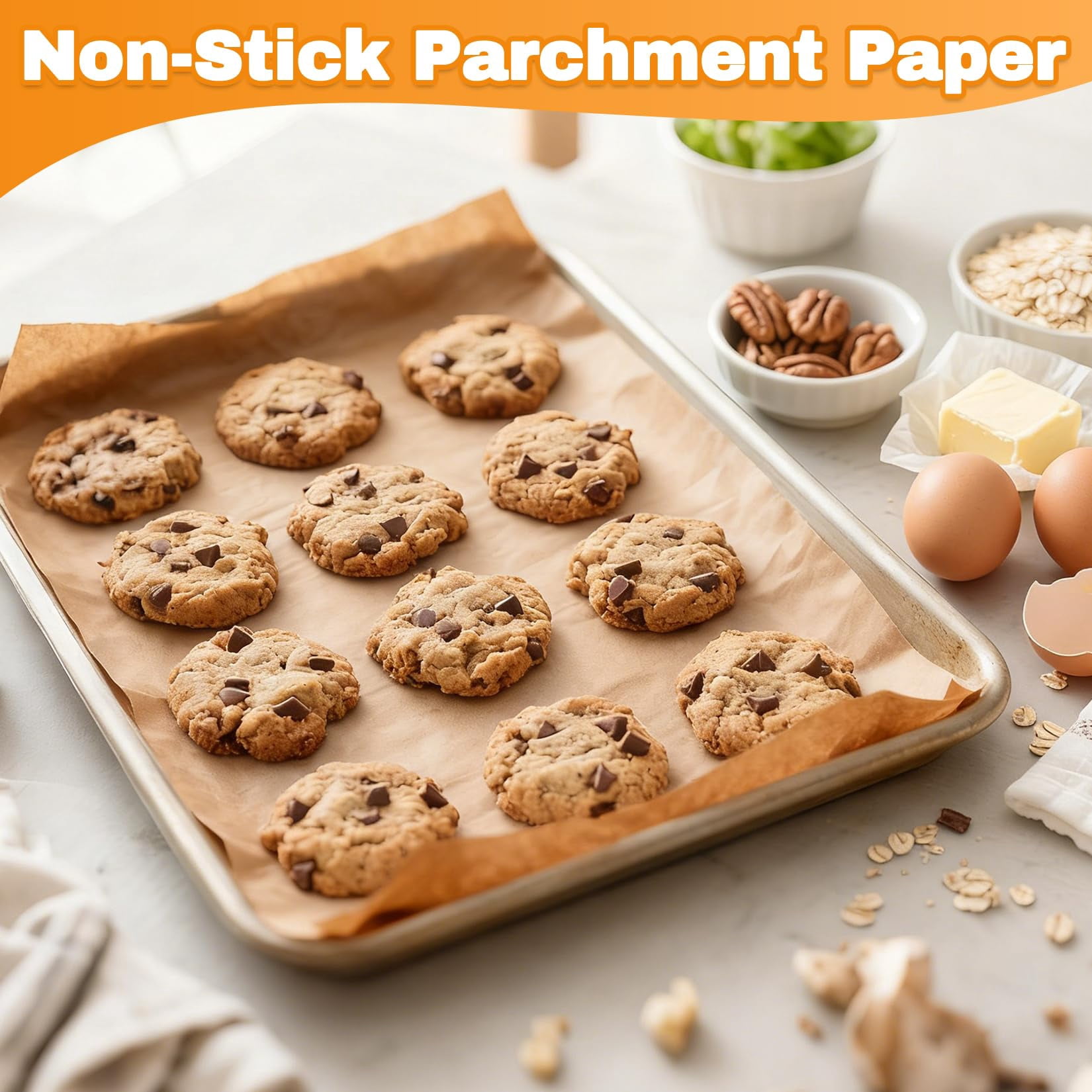 200 Count Parchment Paper Sheets – Unbleached Non-Stick Baking Sheets, Precut Baking Paper for Oven, Air Fryer, Cooking, Available in Multiple Sizes