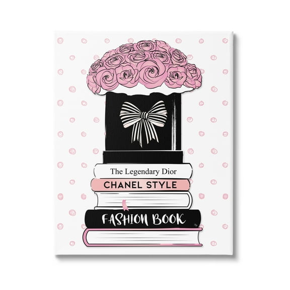 Stupell Industries Polka Dot Fashion Bookstack Beauty & Fashion Painting Gallery Wrapped Canvas Art Print Wall Art, 16 x 20