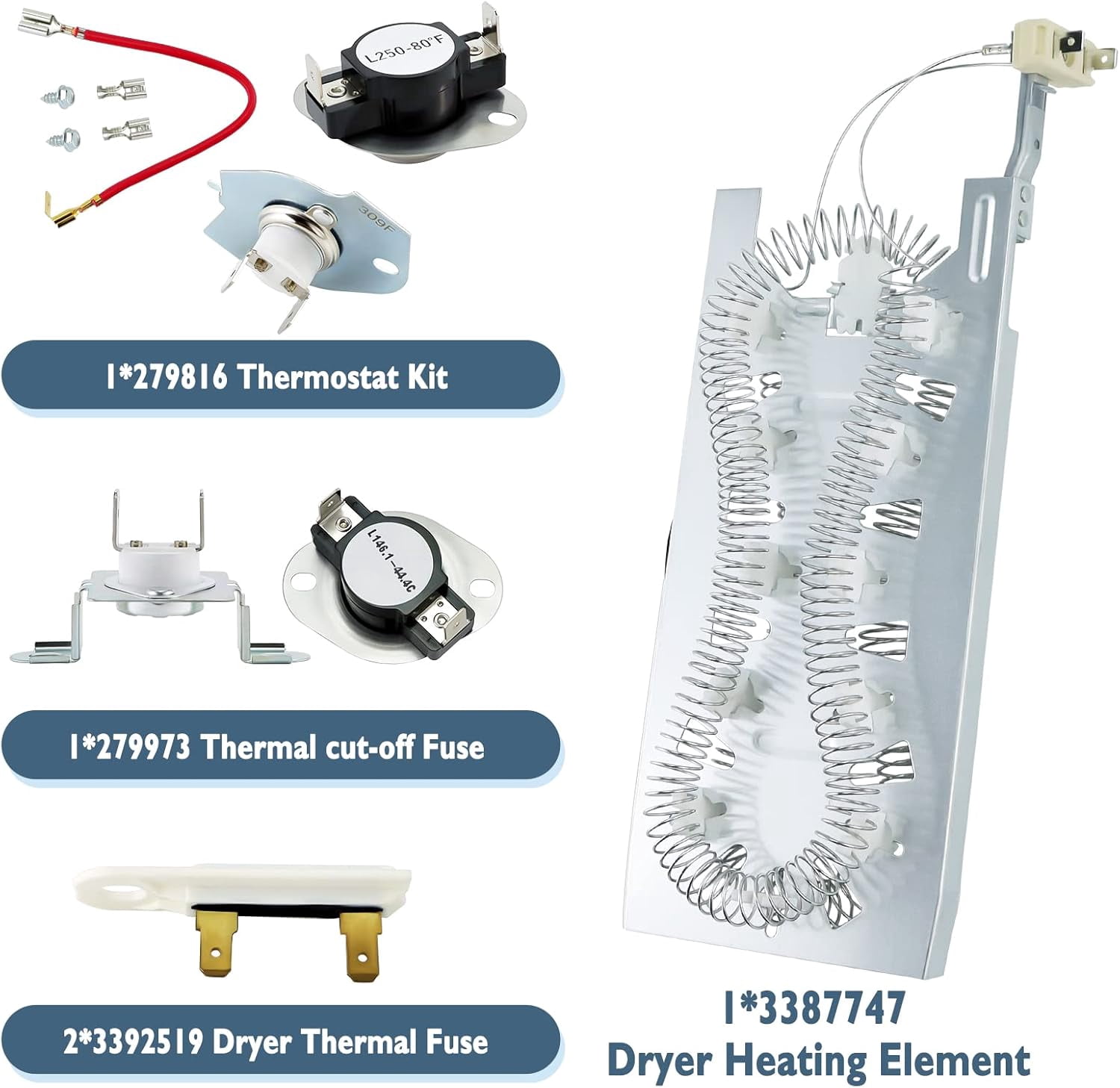3387747 WP3387747 Dryer Heating Element Compatible with Kenmore Whirlpool Maytag dryer - Replaces PS11741416 W11344457 AP6008281 8527865 AP2947033 PS344597 W11045584