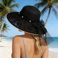 thumbnail image 2 of Summer Straw Beach Sun Hats for Women UPF 50 Floppy Wide Brim Travel Bucket Hat Packable Z02 Black One Size, 2 of 4