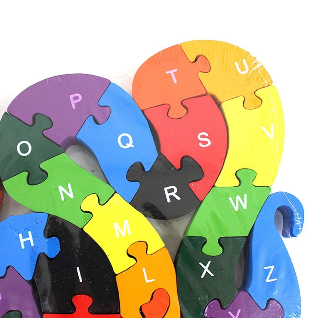 1 Set 26pcs Alphabet Wooden Puzzle Jigsaw Kids Number Block Preschool Snake Toy