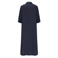 thumbnail image 6 of Breaise Linen Dresses for Women 2024 Plus Size Cotton and Linen Dresses Solid V Neck Lapel 3/4 Cuffed Sleeves Dresses Loose Fit Slit Hem Maxi Dresses with Chest Pocket Dark Blue M, 6 of 6