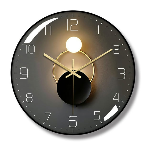 Reloj de pared silencioso moderno, péndulo de pared de 30 cm de diámetro, reloj de pared de cuarzo digital redondo, adecuado para sala de estar, estudio, dormitorio, cocina (negro) JAMW Sencillez