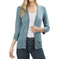 thumbnail image 1 of Women Classic Thin Snap Button Front V-Neck Button Down 3/4 Sleeve Ribbed Knit Cardigan, 1 of 3