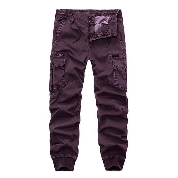 Pantalones largos para hombre, multibolsillos, lavados, informales, para exteriores, de algodón y poliéster
