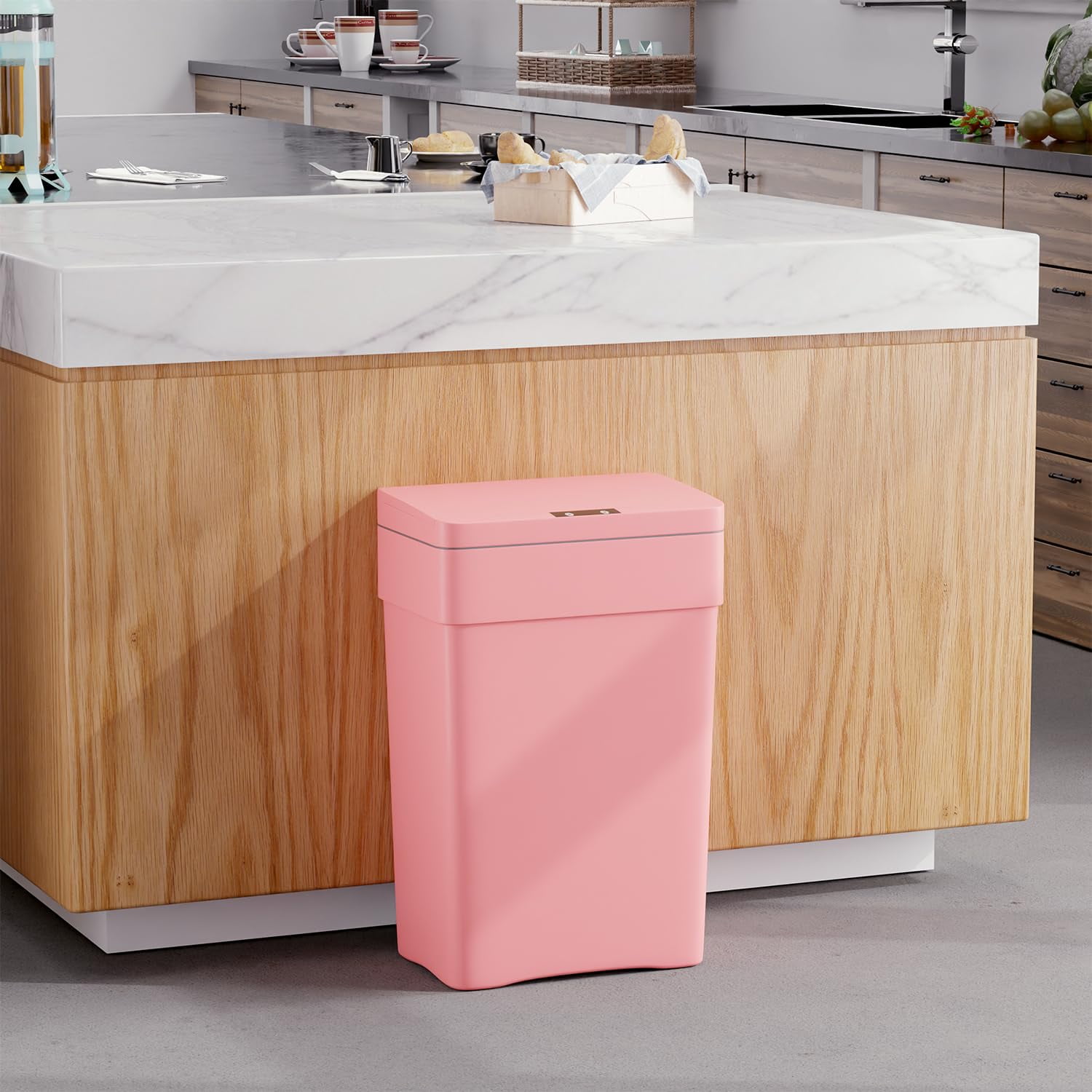 CL.HPAHKL 13 Gallon Motion Sensor Waste Bin, 50L High-Capacity Plastic Garbage Can with Lid, Touchless Automatic Trash Can for Home Office, Kitchen, Bedroom (3, Pink)