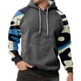thumbnail image 2 of Men's Pullover Hoodie Long Sleeve Raglan Sweatshirt with Abstract Print Casual Loose Fit Kangaroo Pocket Dark Gray 3XL, 2 of 5