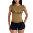thumbnail image 2 of Endives Mesh Short Sleeve Tops for Women Lace Tops Slim Fit Crop Tops Shirt See Through Going Out Top Club Wear Night Wear T Shirts for Women S, 2 of 7