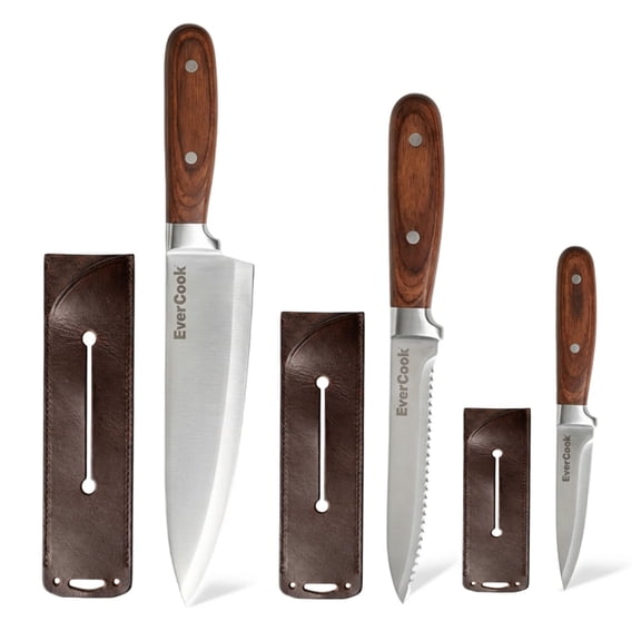 EverCook 6-Piece Kitchen Knife Set, 8'' Chef, 5'' Bread & 3.5'' Paring Knives