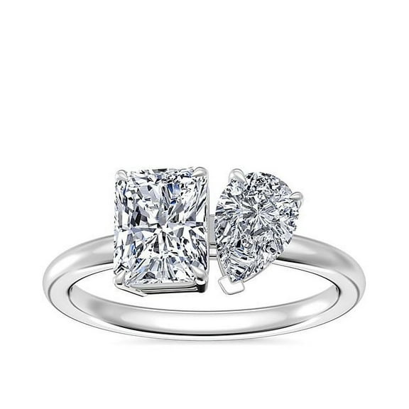 1.00 Carat Sparkle VS1 Radiant & Pear Cut Real Diamond Two Stone Wedding Ring for Women Solid 14K White Gold Size 7
