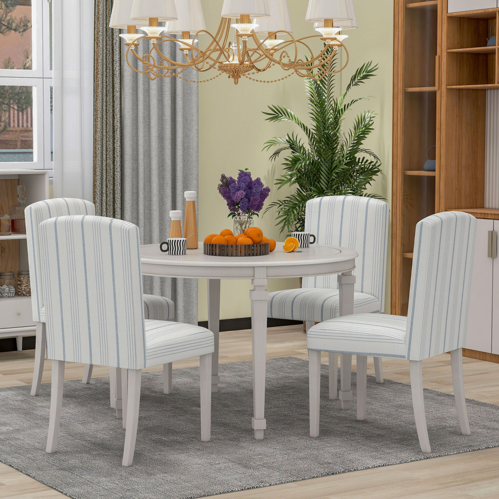 5Piece Dining Table Set for 4, Round Table with Solid Wood legs and 4