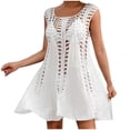thumbnail image 2 of Pounoo Hauts Boho pour Femmes Sans Manches à Encolure Carrée, Robe Mini au Crochet Ajourée, Fluide, Coupe Trapèze, Style Côtier, Escapade, Tenue Quotidienne, Cadeau, 2 of 8