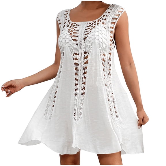 Ohufall Swimsuit Coverup for Women Bathing Suit Cover Ups Crochet Beach Tank Dress Hollow Out Bikini Cover Up Swimdress