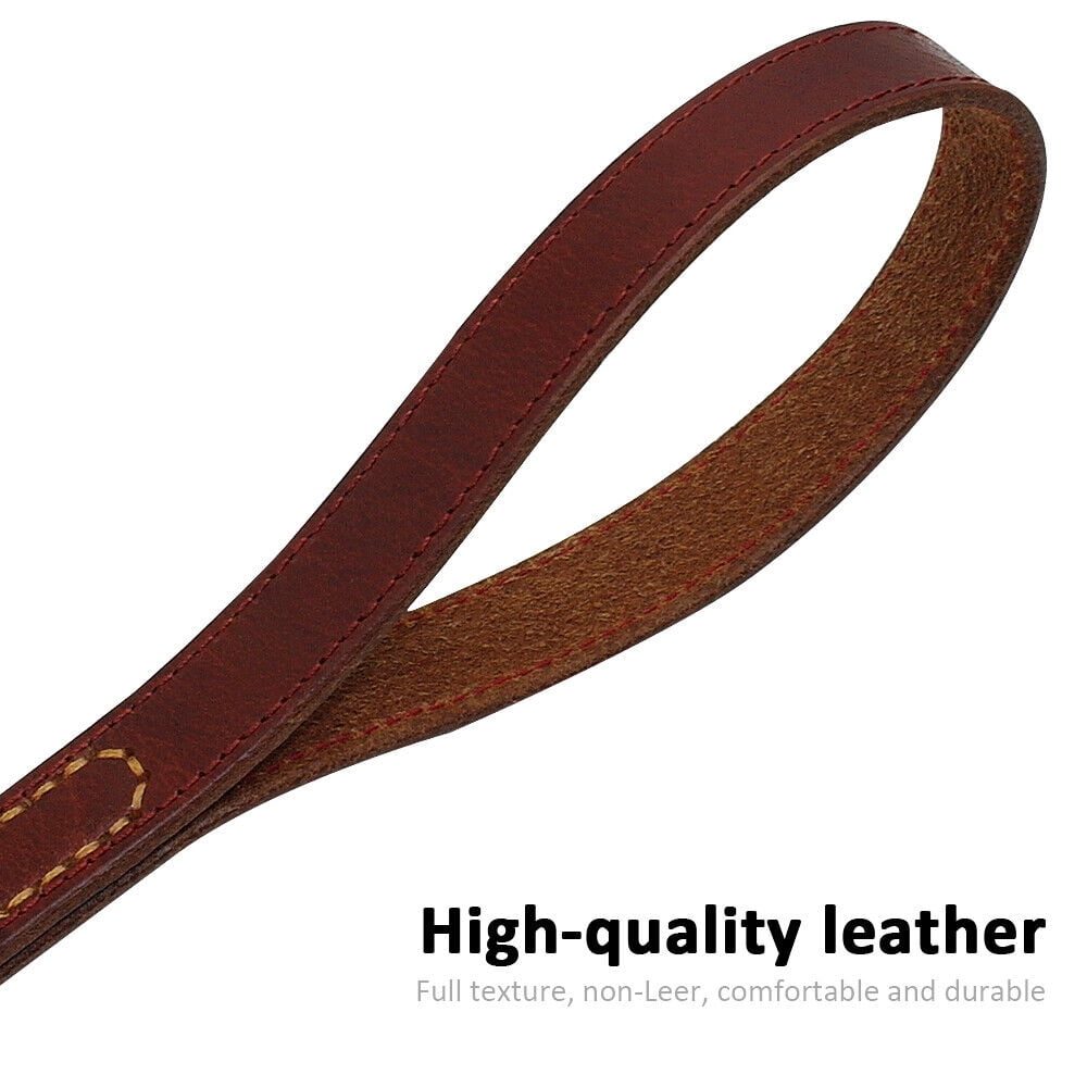 Wide Thick Genuine Leather Dog Leash with Dual Handle Pet Traffic Leashes for Large Dogs